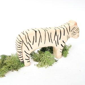 white tiger wooden waldorf animal toy, gift for cat lover image 4