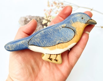 bluebird wooden animal toy, waldorf wood toys for toddlers, bird figurine for nature table