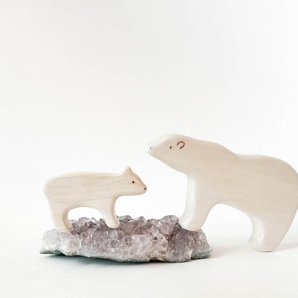 polar bear wooden toy, wooden animal toys for toddlers, waldorf nature table decor, arctic animal toys