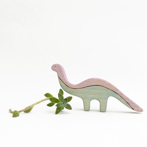 wooden toy brontosaurus, dinosaur wood toys for kids image 4