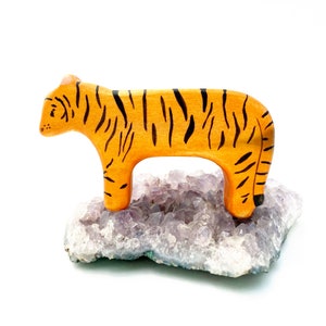 tiger wooden waldorf toy, wooden animal toys, tiger figurine
