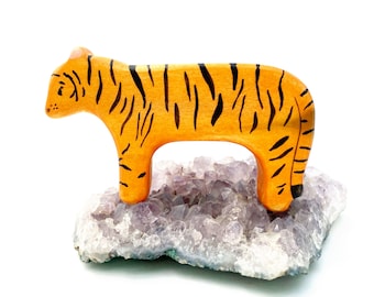 tiger wooden waldorf toy, wooden animal toys, tiger figurine