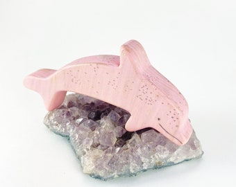 pink dolphin wooden toy, animal wooden toys, waldorf nature table, eco friendly toys for toddlers