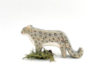 snow leopard wooden toy, waldorf wooden animal toys,  snow leopard wood figurine