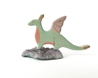 wooden Waldorf toy dragon,  cute dragon figurine for kids