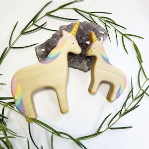 unicorn wooden toy, natural wood animal toys for toddlers, birthday cake topper for child, mythical animal figurines image 1