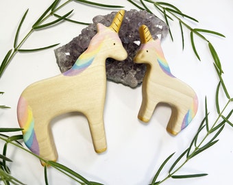 unicorn wooden toy, natural wood animal toys for toddlers, birthday cake topper for child, mythical animal figurines