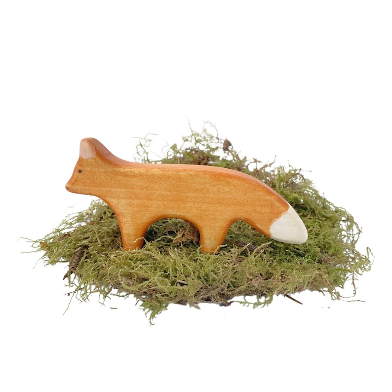 fox wooden waldorf toy for toddlers , forest animal toys for imaginative play, fox miniature figurine image 1
