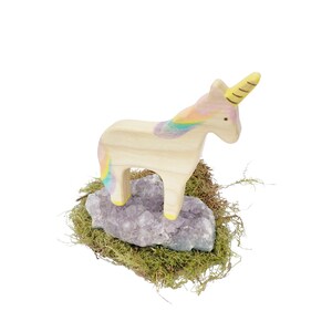 unicorn wooden toy, natural wood animal toys for toddlers, birthday cake topper for child, mythical animal figurines image 7
