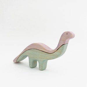 wooden toy brontosaurus, dinosaur wood toys for kids image 8