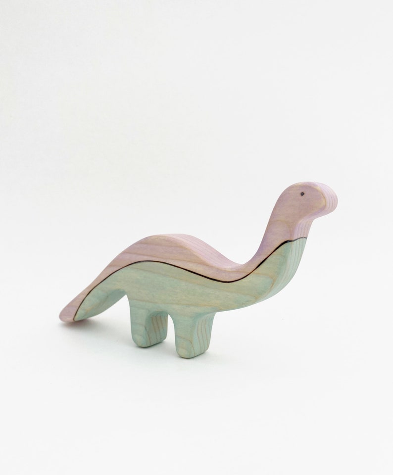 wooden toy brontosaurus, dinosaur wood toys for kids image 8