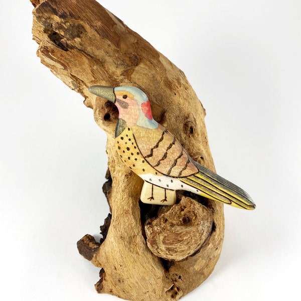 northern flicker wooden toy bird, waldorf nature table wood bird figurine