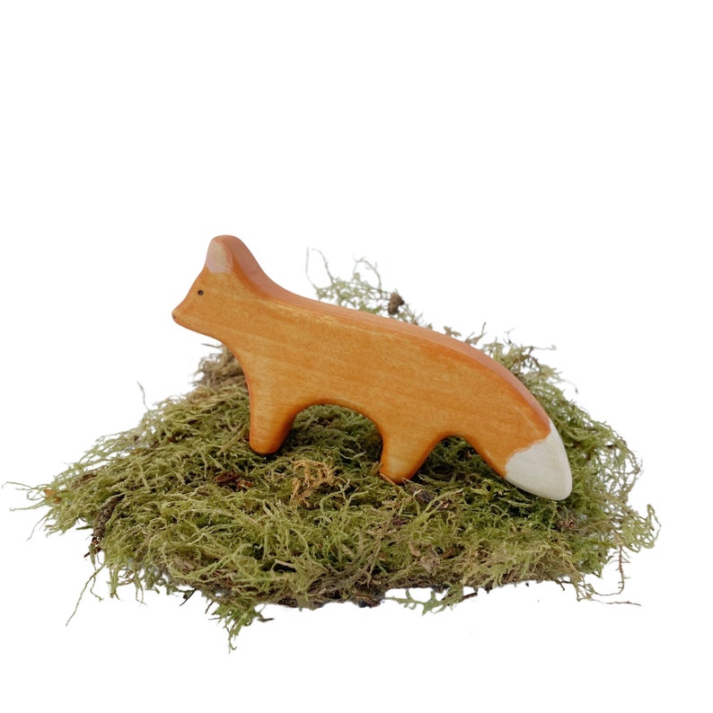 fox wooden waldorf toy for toddlers , forest animal toys for imaginative play, fox miniature figurine image 2