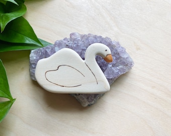 Swan Wooden Waldorf Toy: Handmade Animal Figurine, Cake Topper