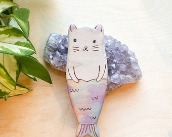 Purrmaid Wooden Toy: Mermaid Cat Figurine, Kids Gift