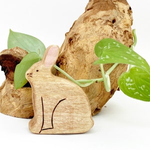 rabbit wooden waldorf toy animal, forest animal for toddlers pretend play