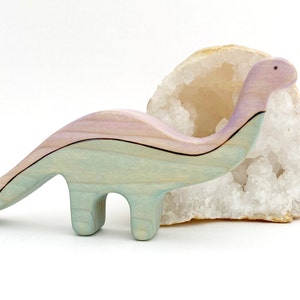 wooden toy brontosaurus, dinosaur wood toys for kids image 1
