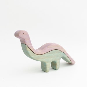 wooden toy brontosaurus, dinosaur wood toys for kids image 7