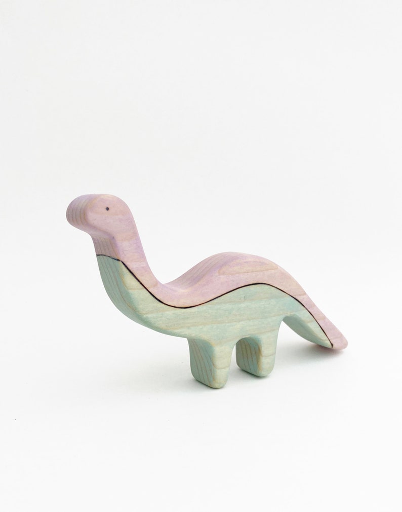 wooden toy brontosaurus, dinosaur wood toys for kids image 7