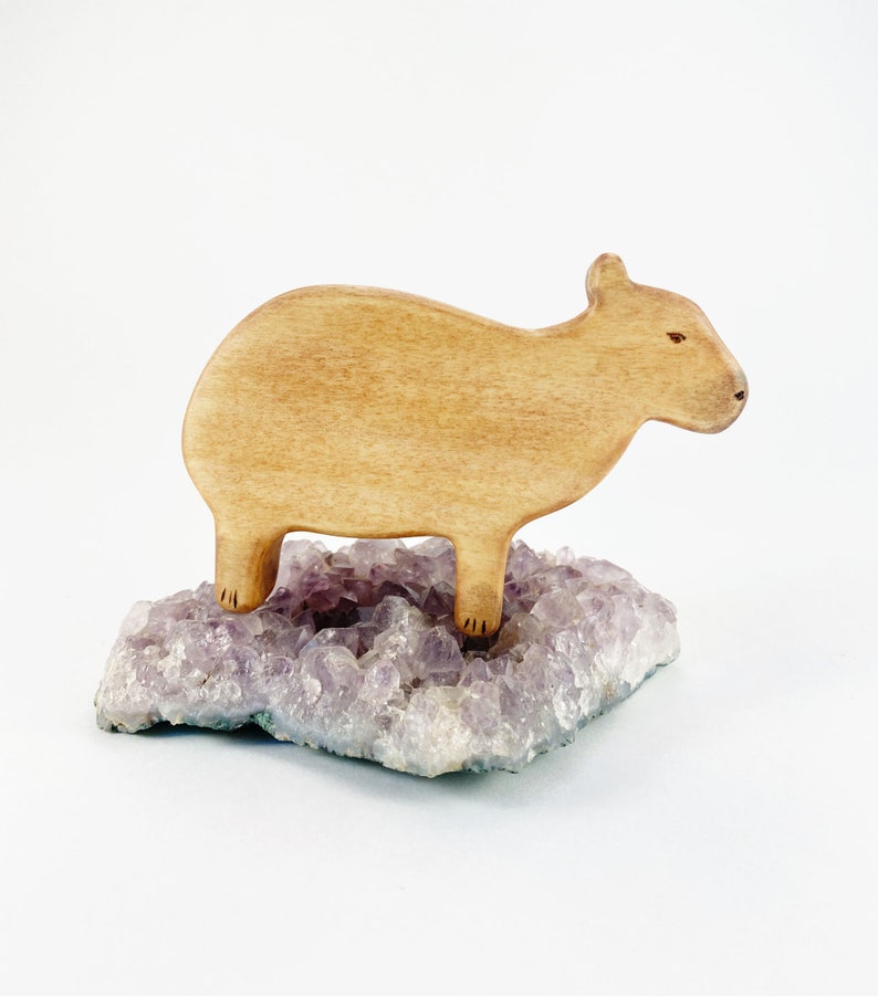 waldorf wooden toys, capybara animal figurine, wood toys for toddlers image 2