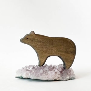 bear natural wood toys for toddlers and kids, wooden waldorf animal black bear figurine image 1