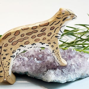 ocelot wooden animal toy, waldorf animal toys, cat wood figurine, jungle cat wood toys image 1