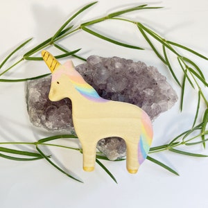 unicorn wooden toy, natural wood animal toys for toddlers, birthday cake topper for child, mythical animal figurines image 9