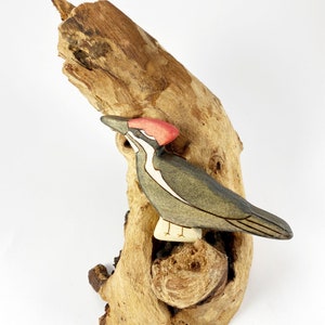 pileated woodpecker wooden animal toy, woodpecker wood figurine image 2