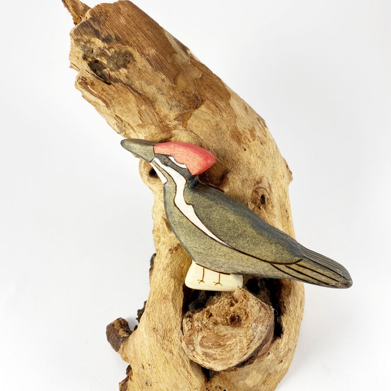 pileated woodpecker wooden animal toy, woodpecker wood figurine image 2