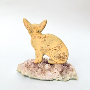 sphynx cat figurine, wooden cat figurine, gift for cat lover, cat statue, naked cat