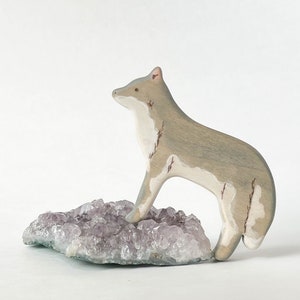 wolf wooden animal toy, wooden waldorf nature table decor, wolf figurine image 1