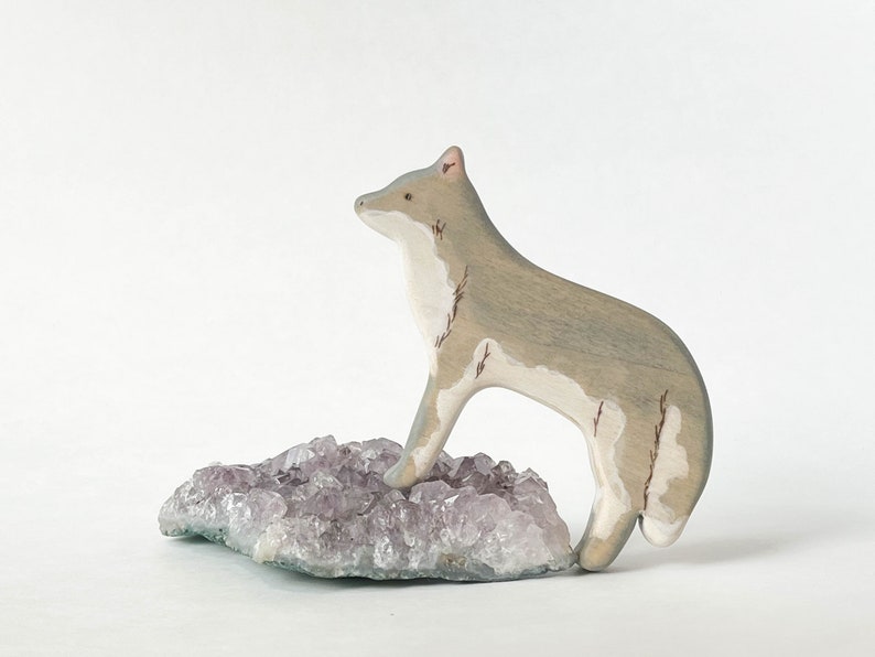 wolf wooden animal toy, wooden waldorf nature table decor, wolf figurine image 1