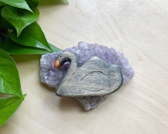 Handmade Black Swan Wood Figurine: Waldorf Animal Toy