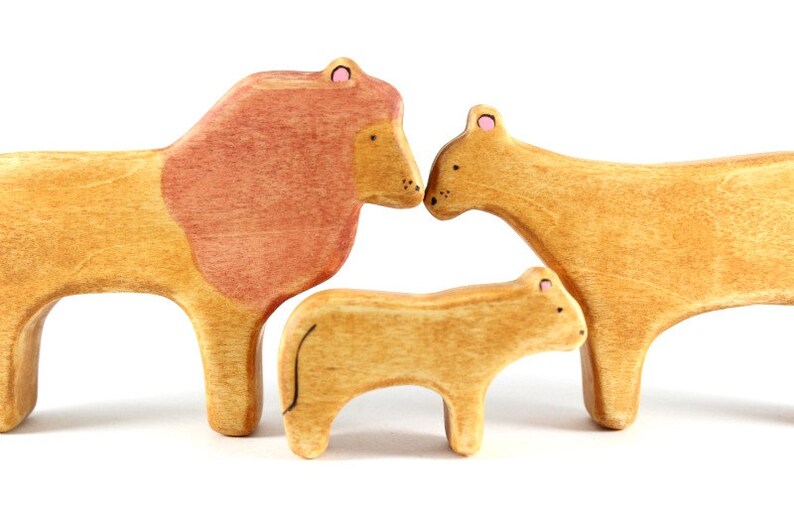 lion wooden animal toys lioness figurine waldorf animal toys natural toys for toddlers