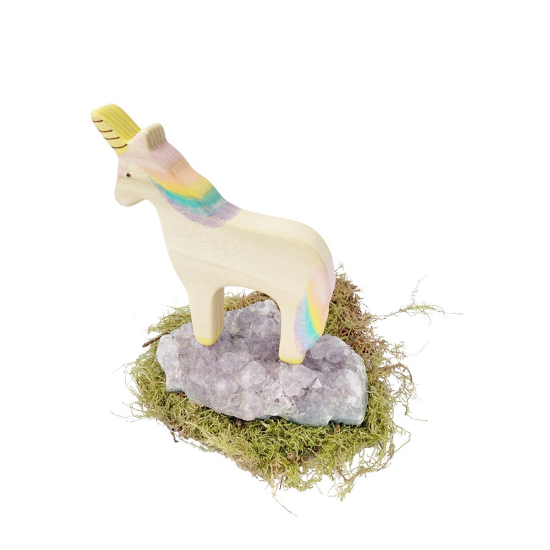 unicorn wooden toy, natural wood animal toys for toddlers, birthday cake topper for child, mythical animal figurines image 5
