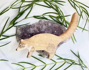 Handmade Coati Figurine: Wooden Animal Toys
