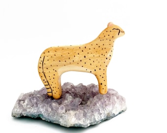 cheetah wooden animal toy, big cat figurine,  waldorf toys for imaginative play