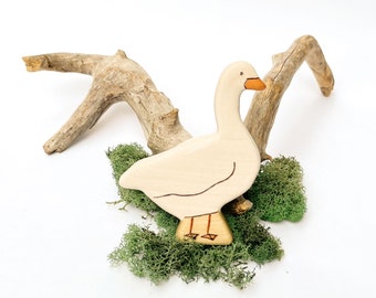 wooden toy animals, goose wood figurine, wooden bird, gift for birder, nature table decor