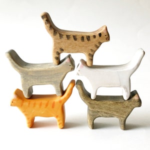 miniature cat wooden figurine gift for cat lover, cat wood toy