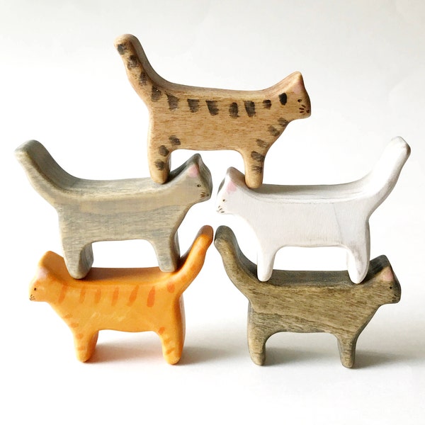 miniature cat wooden figurine gift for cat lover, cat wood toy