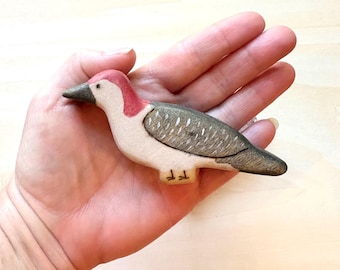 miniature woodpecker wooden figurine, wood animal toys