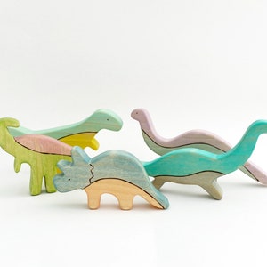 wooden toy brontosaurus, dinosaur wood toys for kids image 9