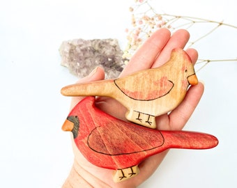 Wooden Cardinal Bird Figurines: Waldorf Animal Toy Set