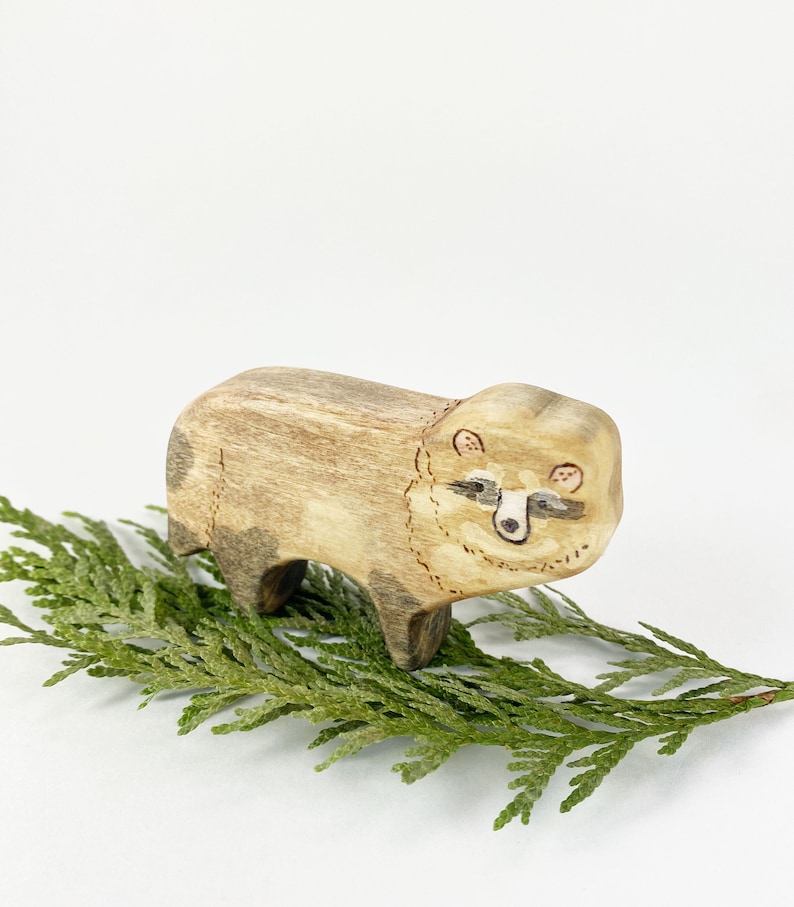 tankuki wooden animal toy, raccoon dog figurine, cute wood animal gift for kids image 3