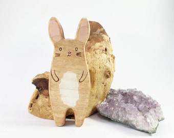 rabbit wood toy, wooden animal toys, easter basket gift for toddlers, waldorf animal toys