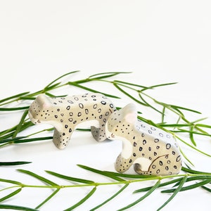 animal wood toys, baby snow leopard wooden toys, natural waldorf toys, small world play animal figurines image 2