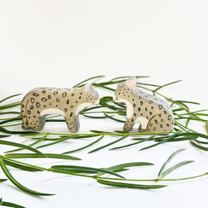 animal wood toys, baby snow leopard wooden toys, natural waldorf toys, small world play animal figurines image 1