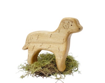 dog wooden toy, golden doodle dog figurine, wooden animal toys, wood waldorf toys, dog lover