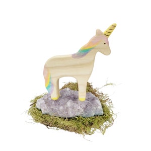 unicorn wooden toy, natural wood animal toys for toddlers, birthday cake topper for child, mythical animal figurines image 6