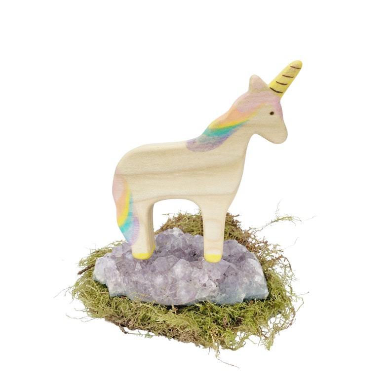 unicorn wooden toy, natural wood animal toys for toddlers, birthday cake topper for child, mythical animal figurines image 6